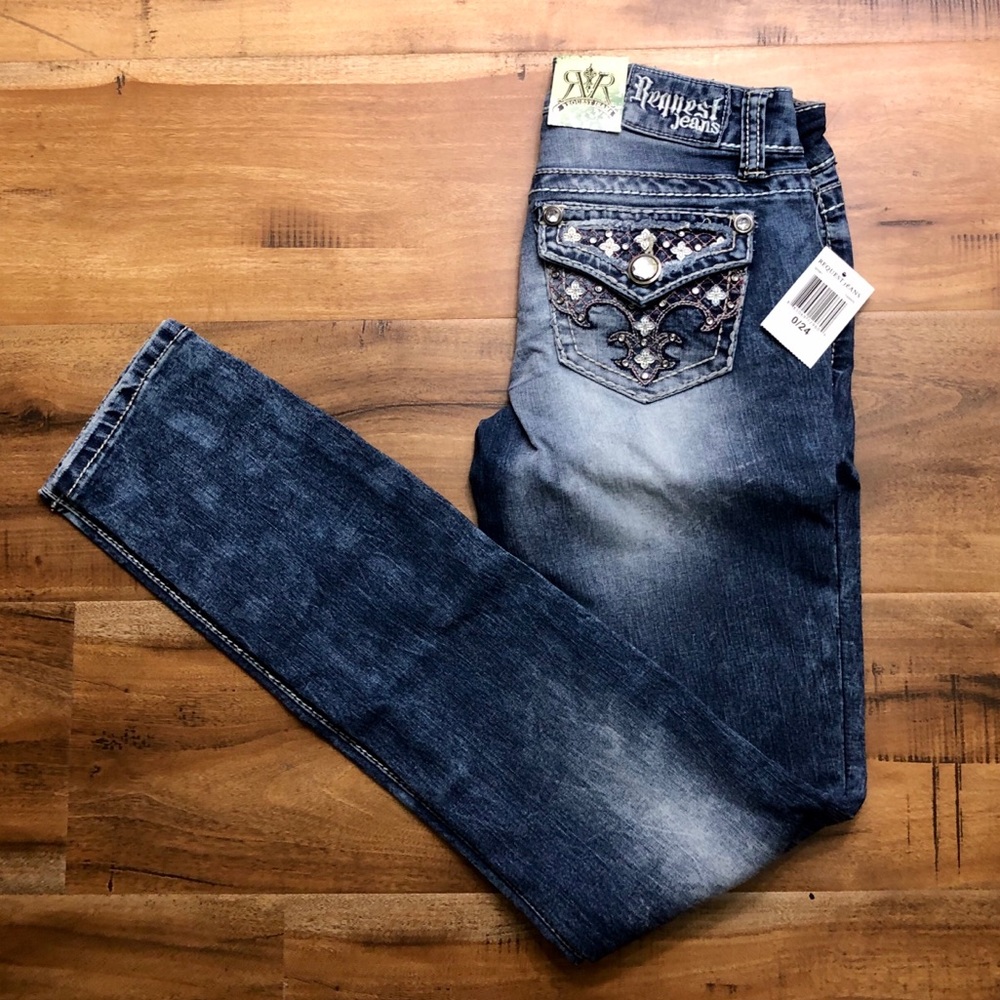NWT Request Jeweled Acid Wash Skinny Jeans 0